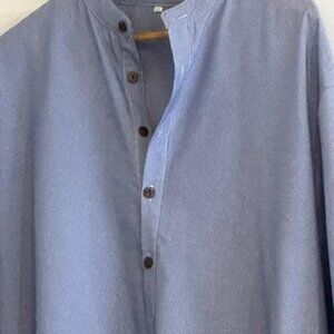 Stylish stand Up Collar Men/Woman Shirt Full Cut 3/4 But. Sleeve Blue Stripe 3X